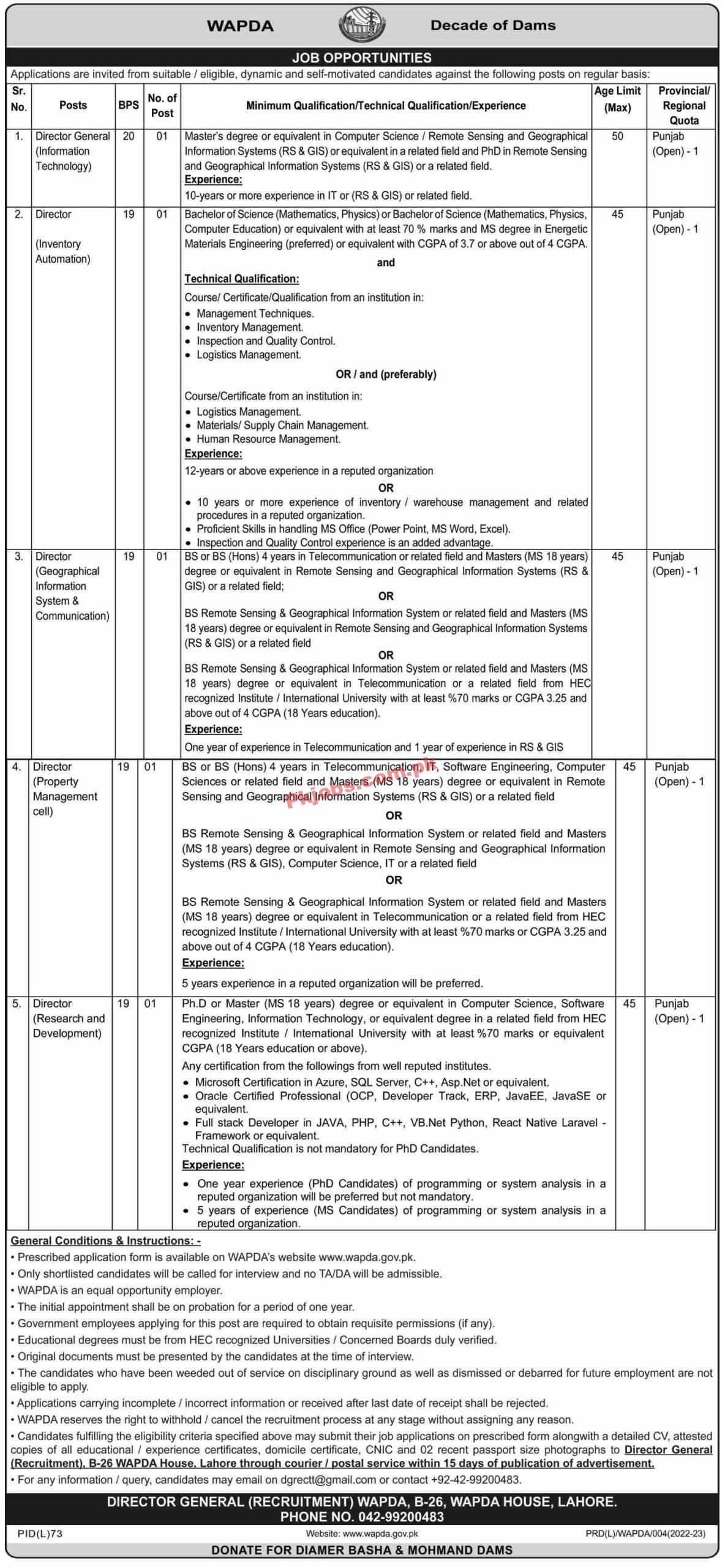 WAPDA Jobs 2022 | Water & Power Development Authority WAPDA Headquarters Announced Latest Advertisement Jobs 2022