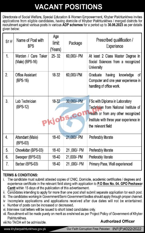 Directorate of Social Welfare, Special Education & Women Empowerment Headquarters Announced Latest Advertisement Jobs 2022