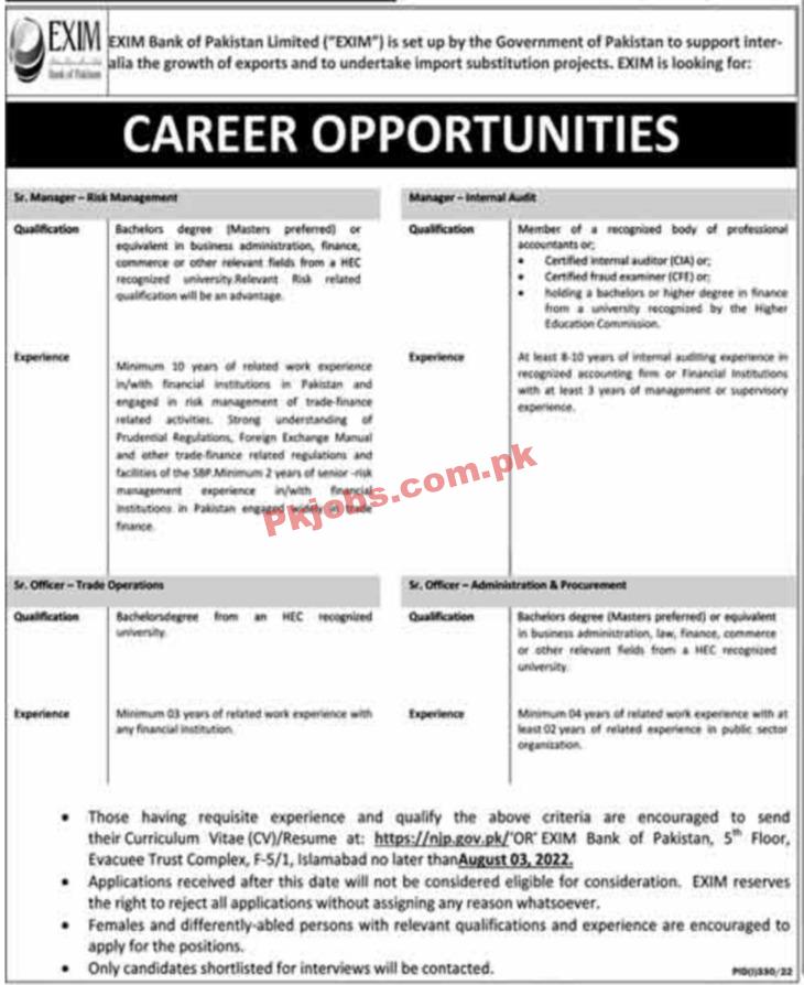 EXIM Bank of Pakistan Head Office Announced Latest Advertisement Jobs 2022