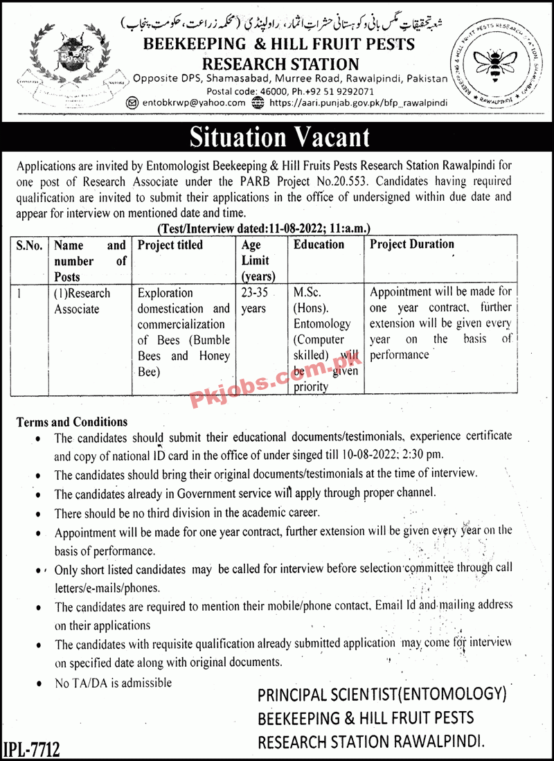 Jobs in Beekeeping & Hill Fruit Pests Research Station