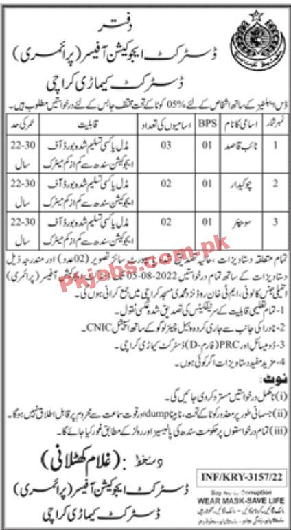 Jobs in District Education Officers Karachi