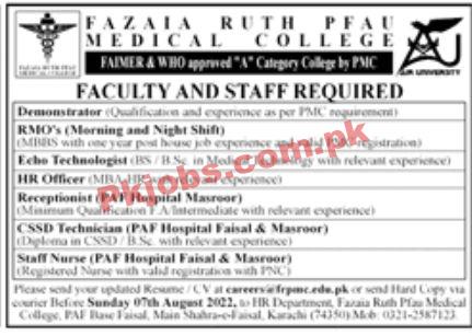 Jobs in Fazaia Ruth PFAU Medical College