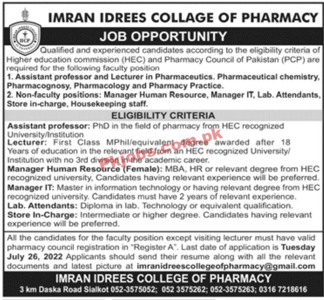 Jobs in Imran Idrees College of pharmacy