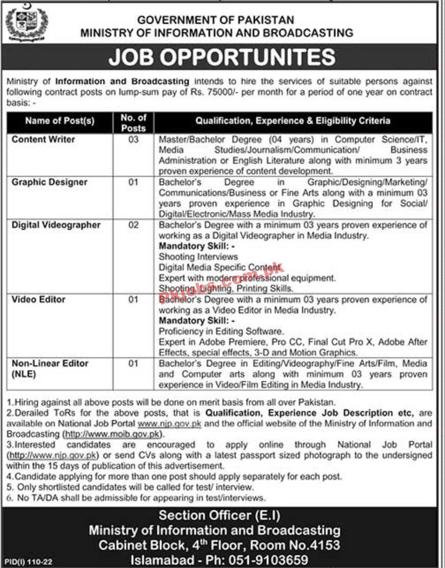 Jobs in Ministry of Information & Broadcasting