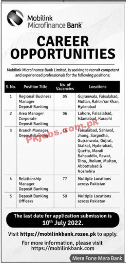 Jobs in Mobilink Microfinance Bank Limited