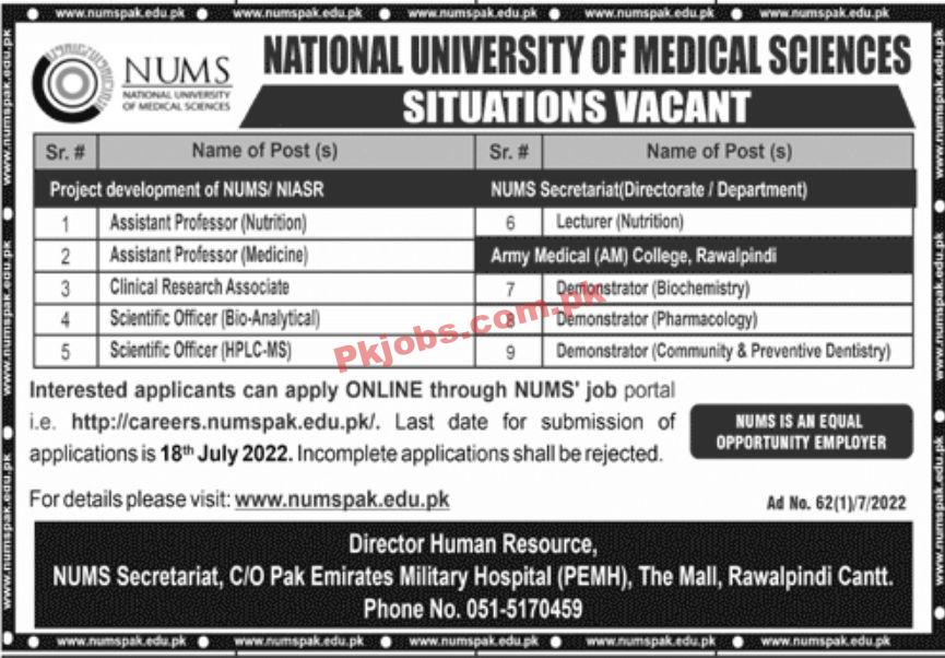 Jobs in National University of Medical Sciences NUMS