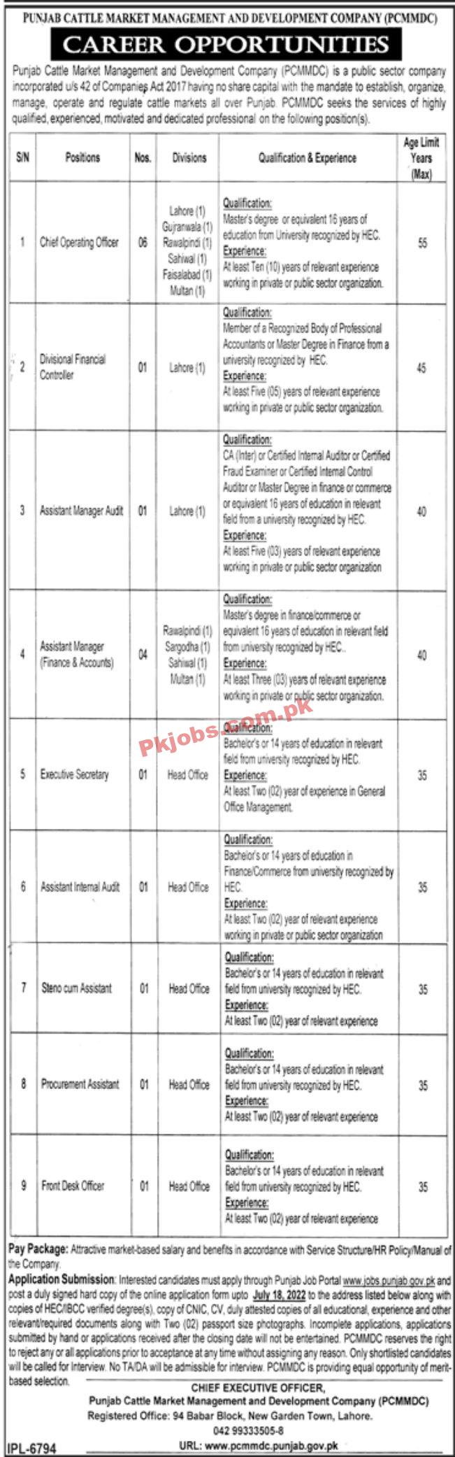 Jobs in Punjab Cattle Market Management and Development Company PCMMDC