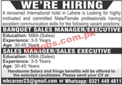 Jobs in Renowned International Hotel Lahore