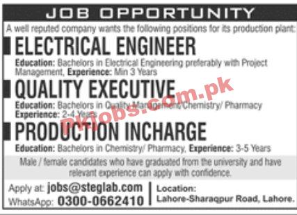 Jobs in Reputed Company Lahore