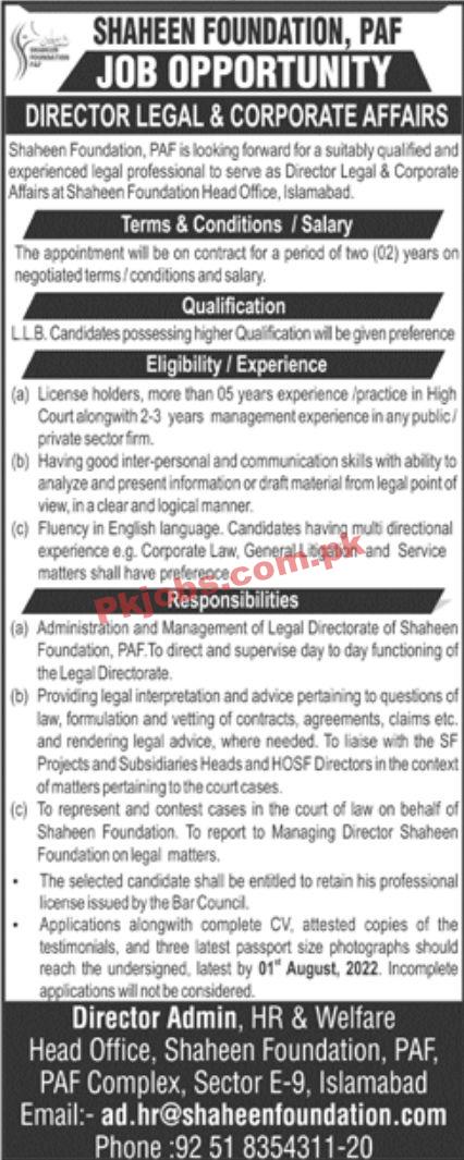 Jobs in Shaheed Foundation PAF