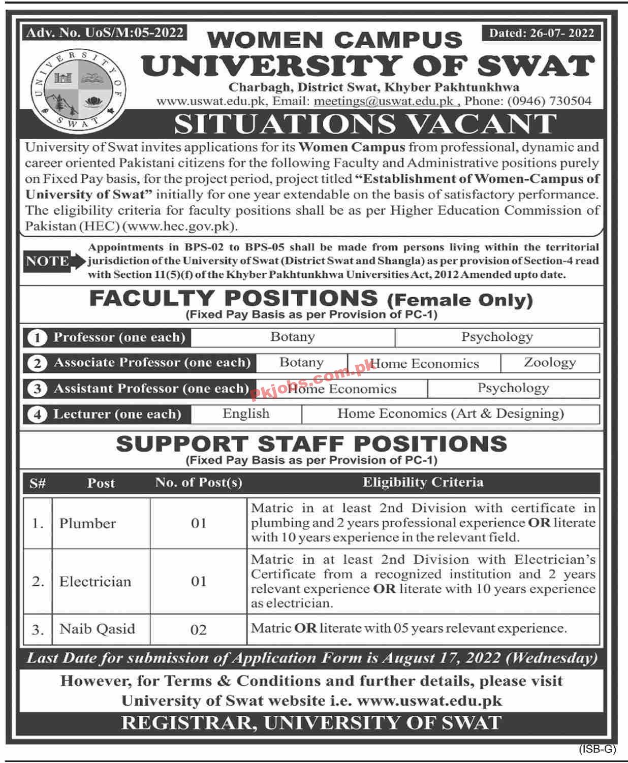 Jobs in University of Swat