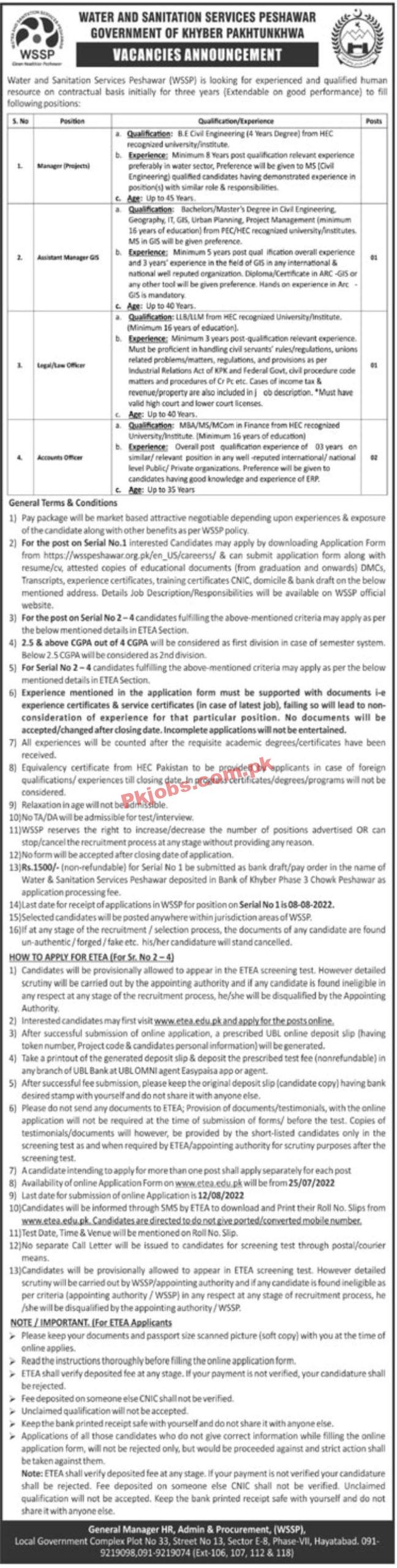 Jobs in Water and Sanitation Services Peshawar WSSP