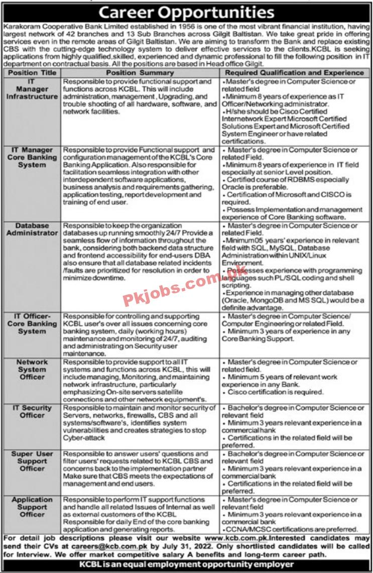 Karakoram Cooperative Bank Limited Headquarters Announced Latest Recruitments Jobs 2022