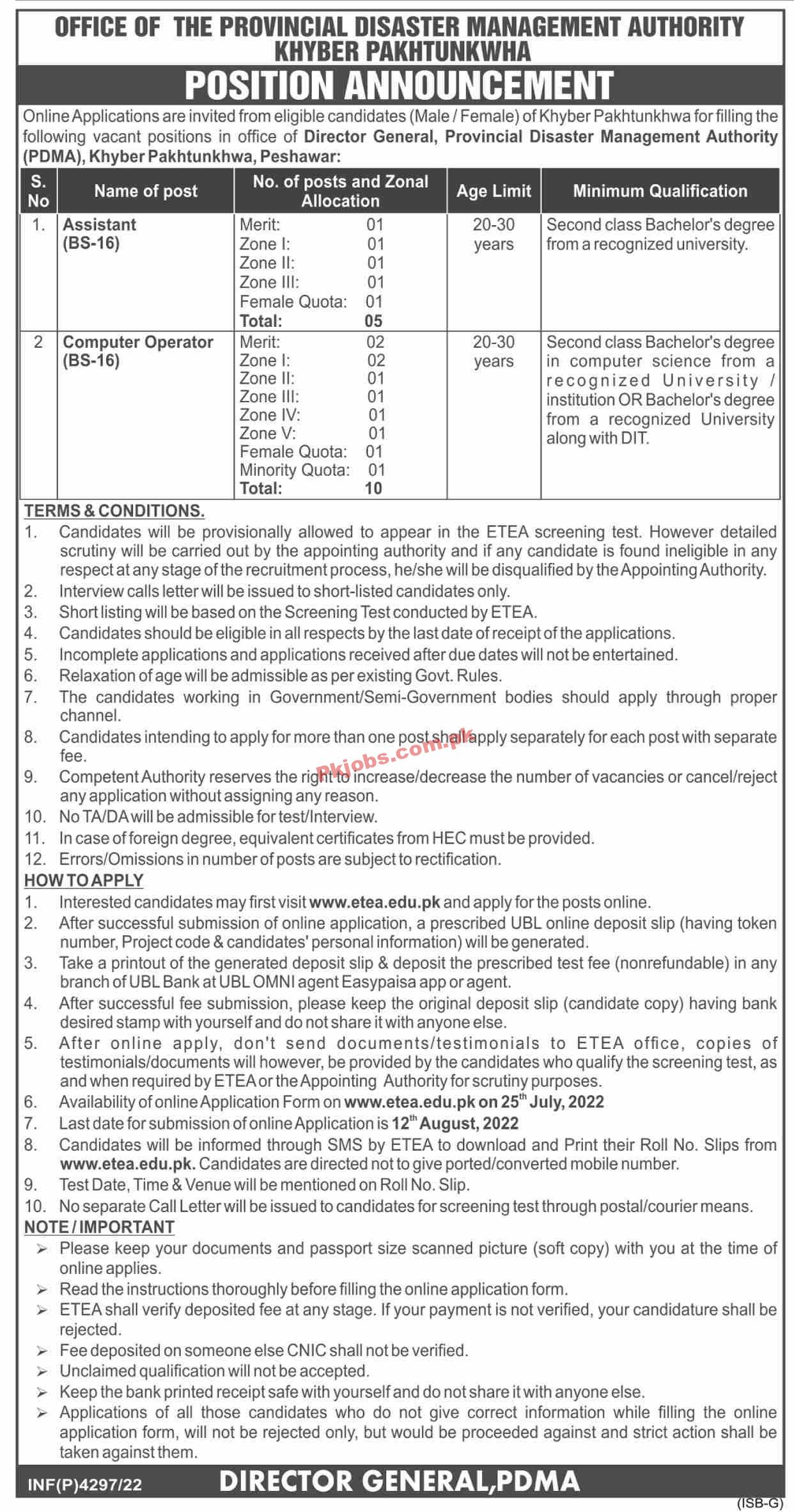 PDMA Jobs 2022 | Provincial Disaster Management Authority PDMA Head Office Announced Latest Advertisement Jobs 2022