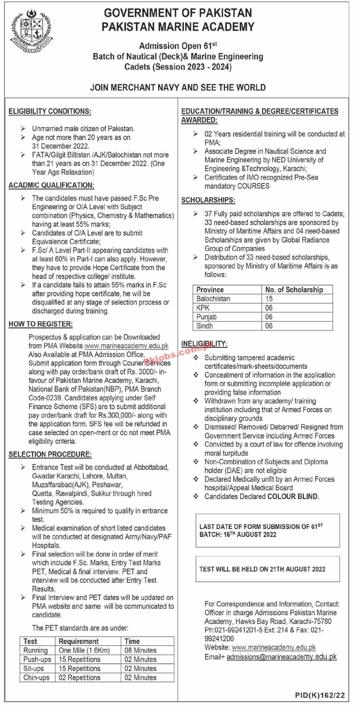 Pakistan Marine Academy PMA Headquarters Announced Latest Advertisement Jobs 2022