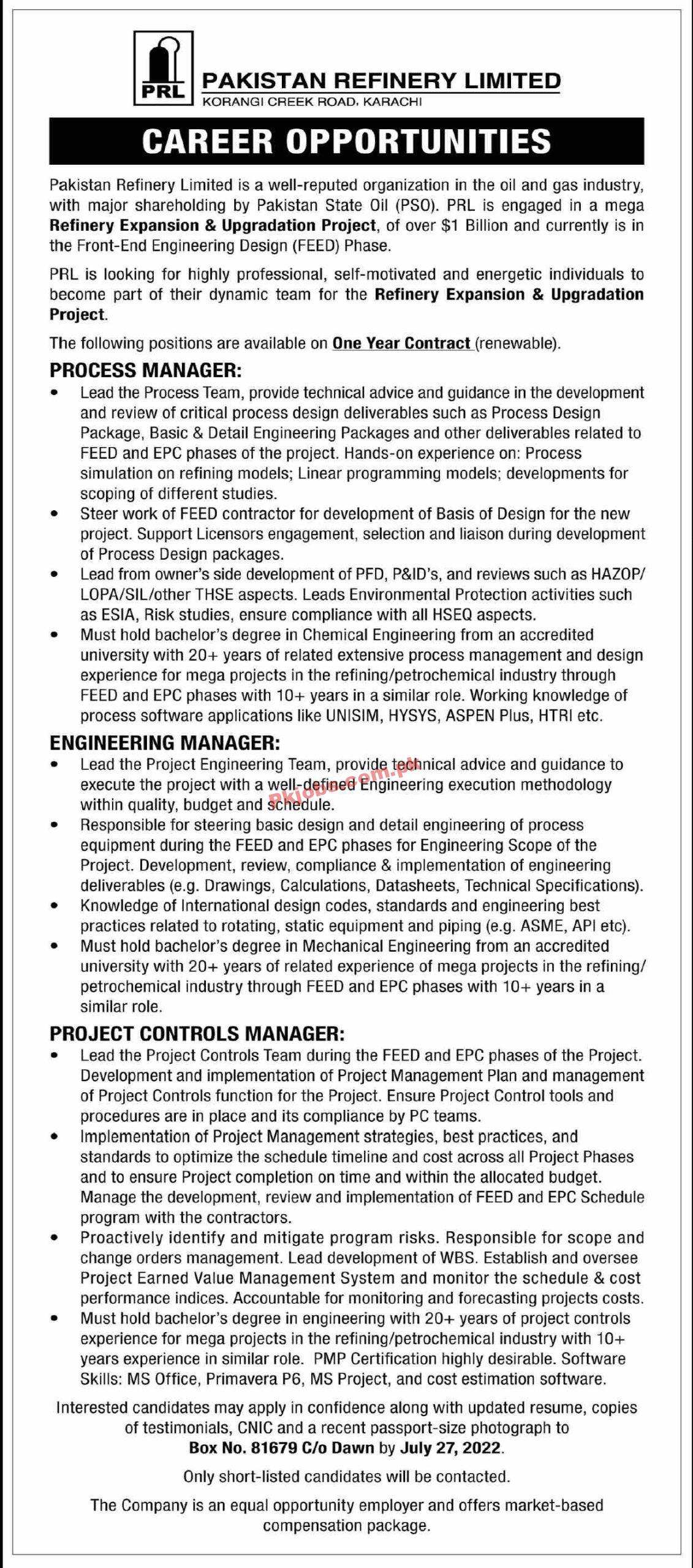 Pakistan Refinery Limited PRL Headquarters Announced Latest Advertisement Jobs 2022