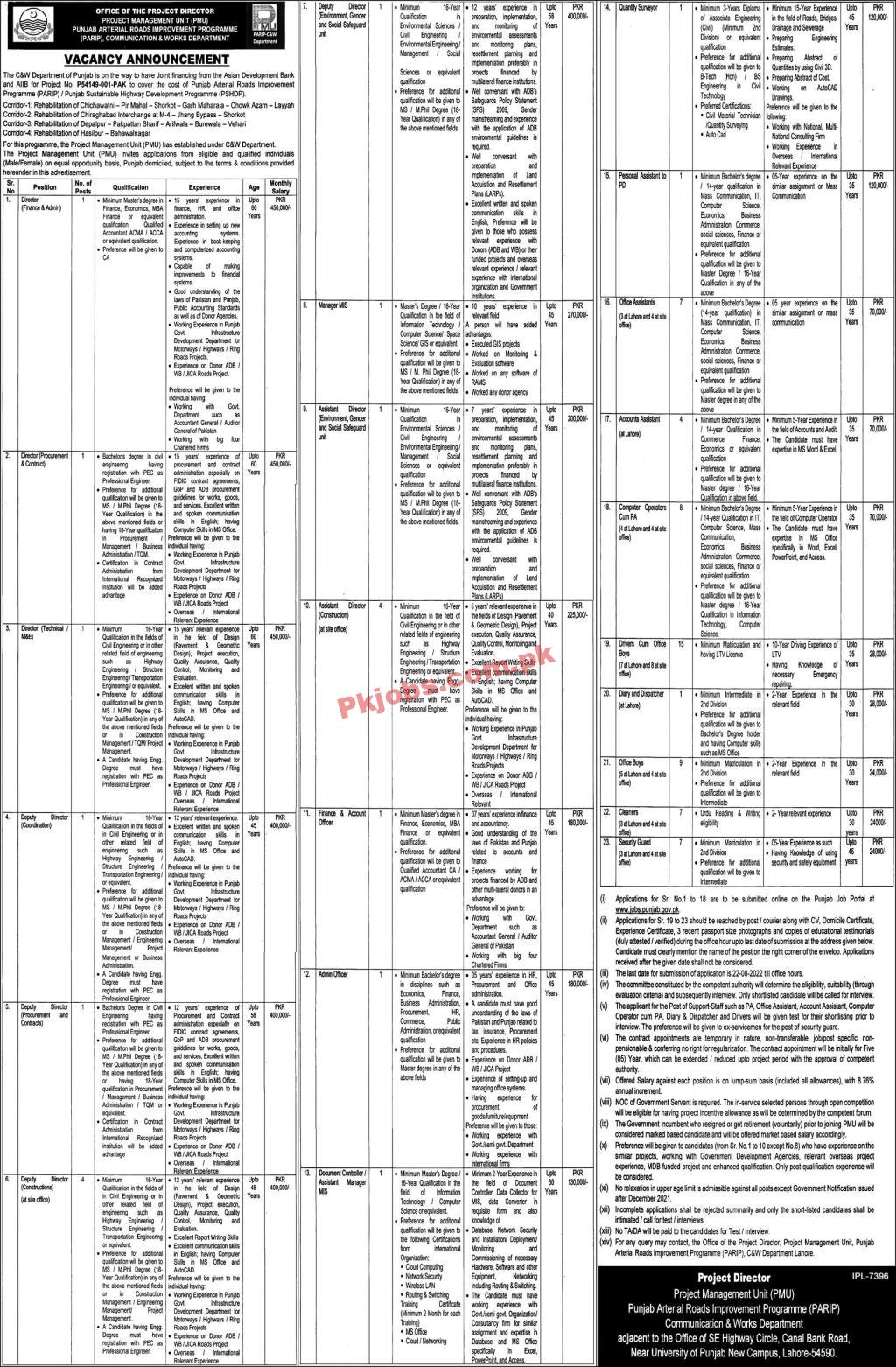 Provincial Communication & Works Department Head Office Announced Latest Advertisement Jobs 2022
