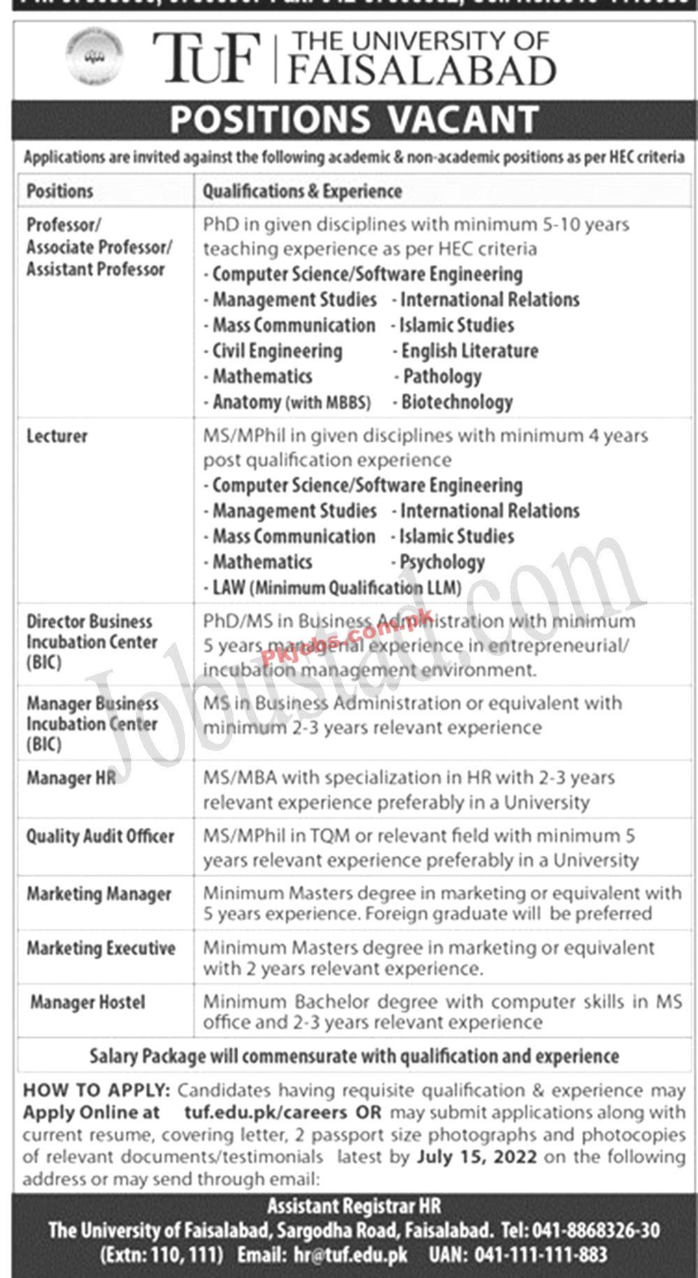 Today Latest Jobs Pakistan – 2022 Advertisement Faisalabad The University of Jobs – – Pk Jobs