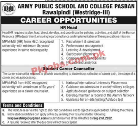 Army Public School & College Head Office Announced Latest Advertisement Jobs 2022