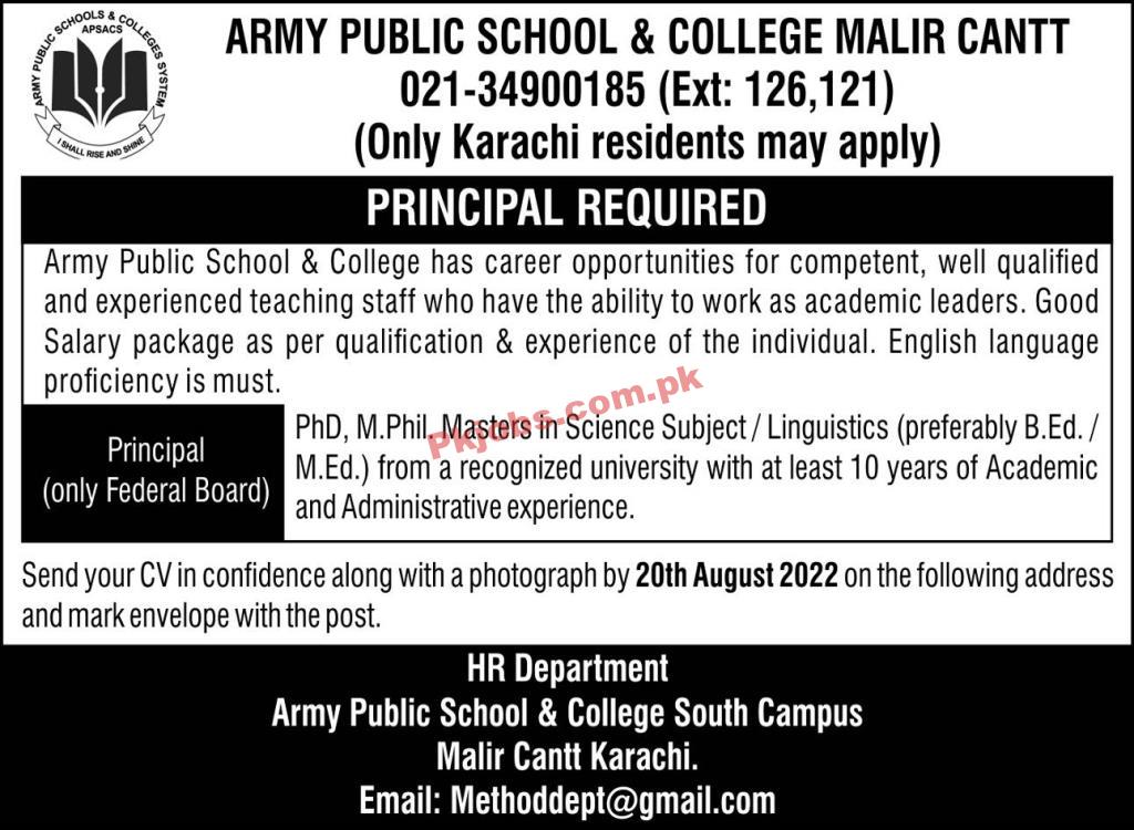 Army Public School & College Head Office Announced Latest Advertisement Jobs 2022