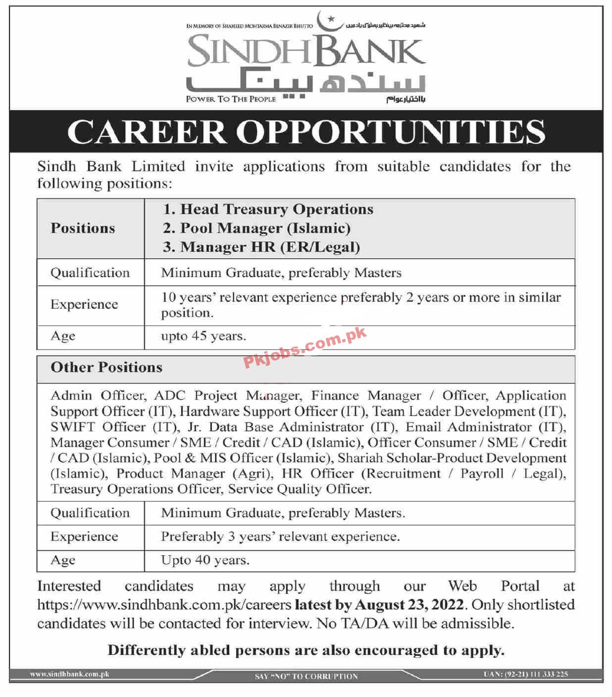 Banking Jobs 2022 | Sindh Bank Treasury Department Head Office Announced Latest Recruitments Jobs 2022