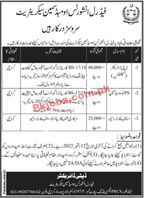 Federal Insurance Ombudsman Secretariat Head Office Announced Latest Recruitments Jobs 2022