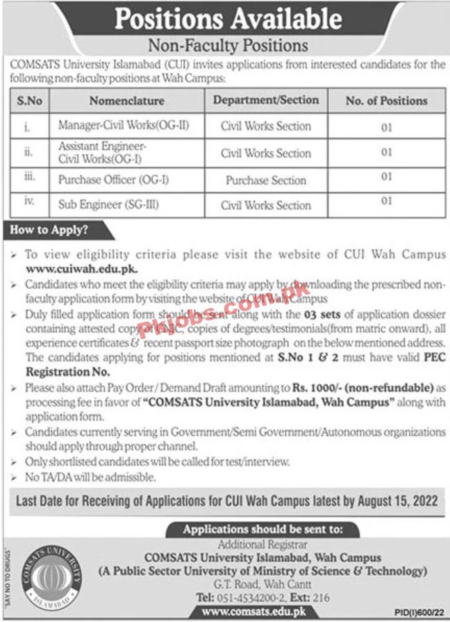 Jobs in COMSATS university Islamabad CUI