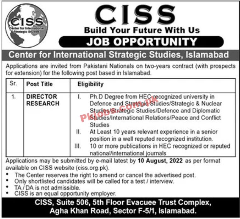 Jobs in Center for International Strategic Studies CISS Islamabad