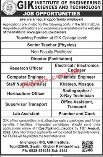 Jobs in GIK Institute of Engineering Sciences and Technology