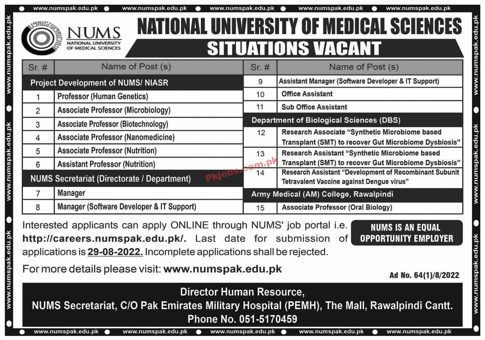 Jobs in National University of Medical Sciences NUMS