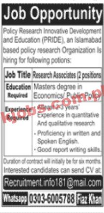 Jobs in Policy Research Innovative Development and Education PRIDE