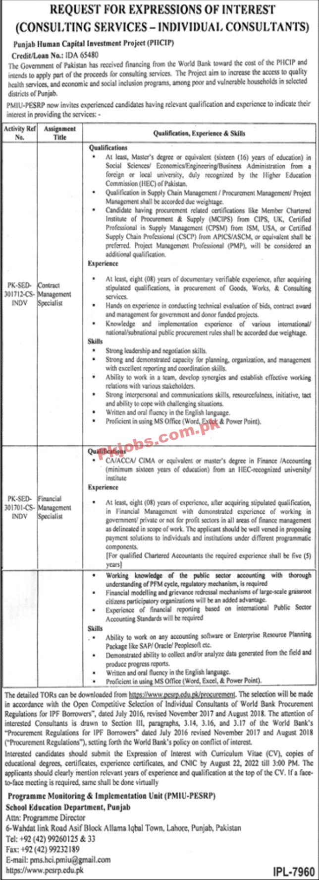 Jobs in Punjab Human Capital Investment Project