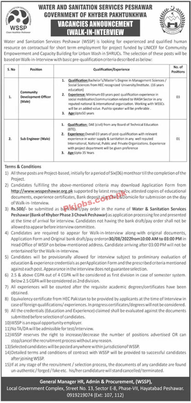Jobs in Water and Sanitation Services Peshawar WSSP