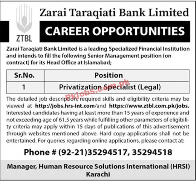 Jobs in Zarai Taraqiati Bank Limited