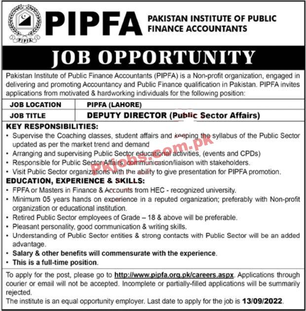 PIPFA Jobs 2022 | Pakistan Institute of Public Finance Accountants PIPFA Head Office Announced Latest Advertisement Jobs 2022