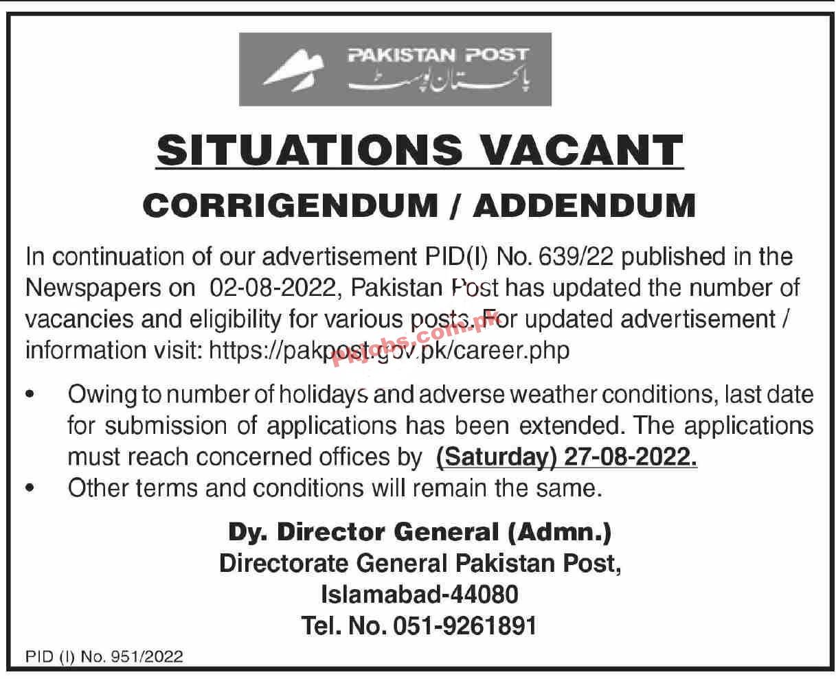Pakistan Post Office Department Headquarters Announced Latest Recruitments Jobs 2022
