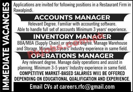 Restaurant Firm Rawalpindi Jobs August 2022