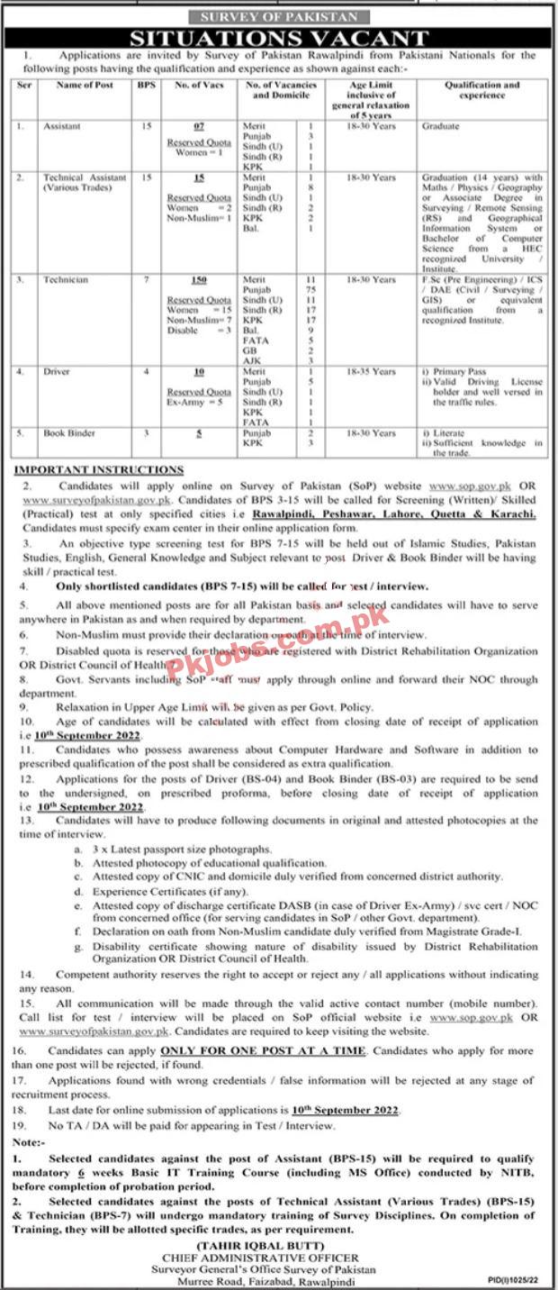 SoP Jobs 2022 | Survey of Pakistan SoP Headquarters Announced Latest Recruitments Jobs 2022