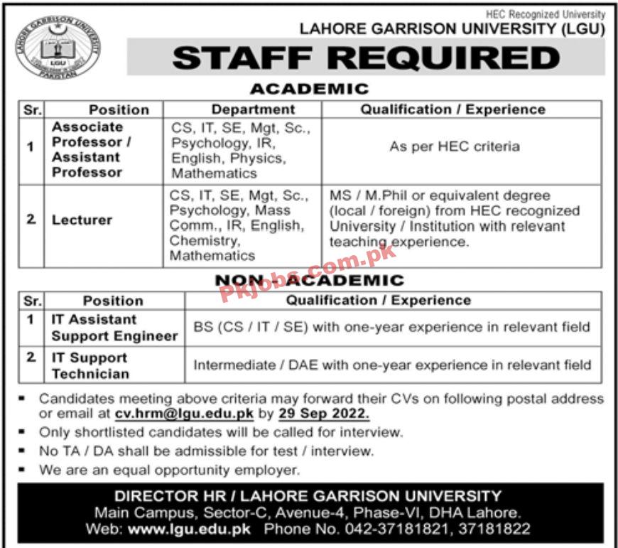 Jobs in Lahore Garrison University LGU