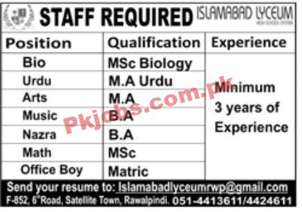 Jobs in Islamabad Lyceum