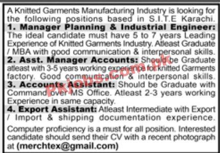 Jobs in Knitted Garments Manufacturing Industry