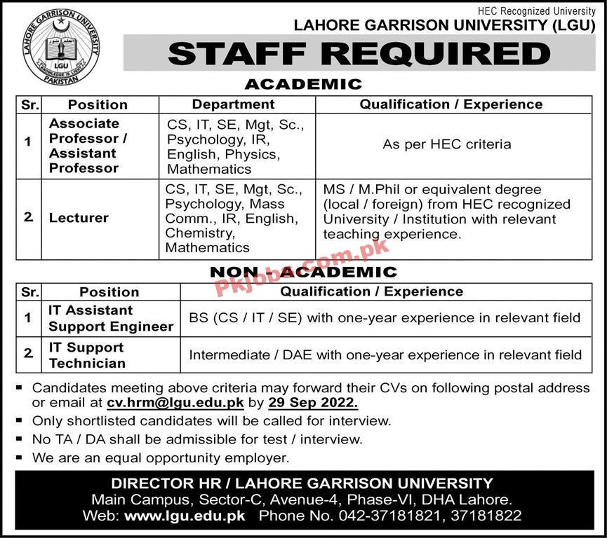 Jobs in Lahore Garrison University LGU