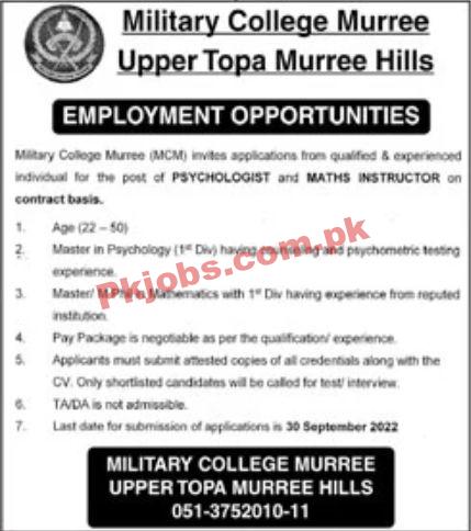 Jobs in Military College Murree