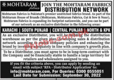 Jobs in Mohtaram Fabrics