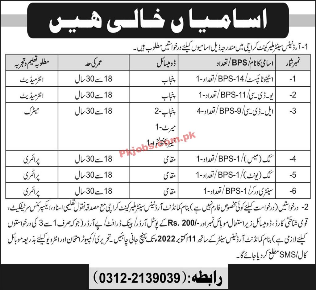 Jobs in Ordnance Center Malir Cantt Karachi