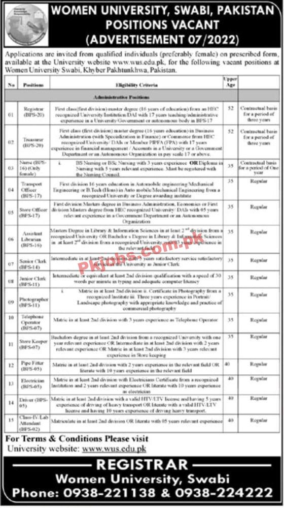 Jobs in Women University Swabi