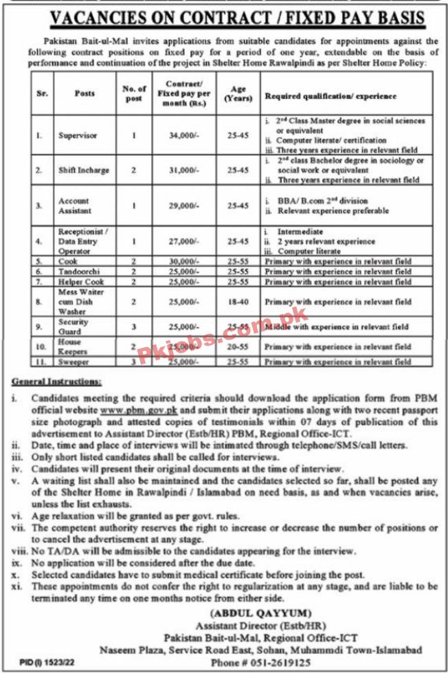 Pakistan Bait ul Mal Head Office Announced Latest Recruitments Jobs 2022