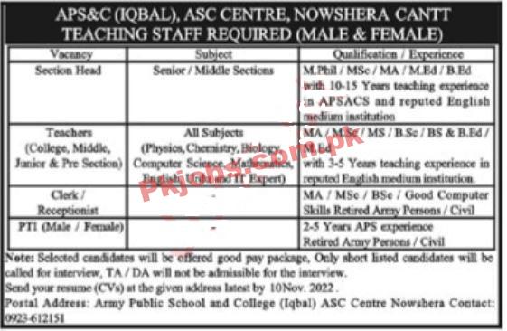 Army Public School & College Jobs 2022 | Army Public School & College Headquarters Announced Latest Recruitment Jobs 2022