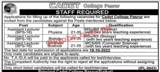 Cadet College Jobs 2022 | Cadet College Head Office Announced Latest Recruitment Jobs 2022