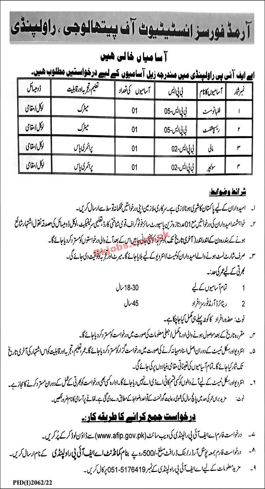 Jobs in Armed Forces Institute of Pathology Rawalpindi